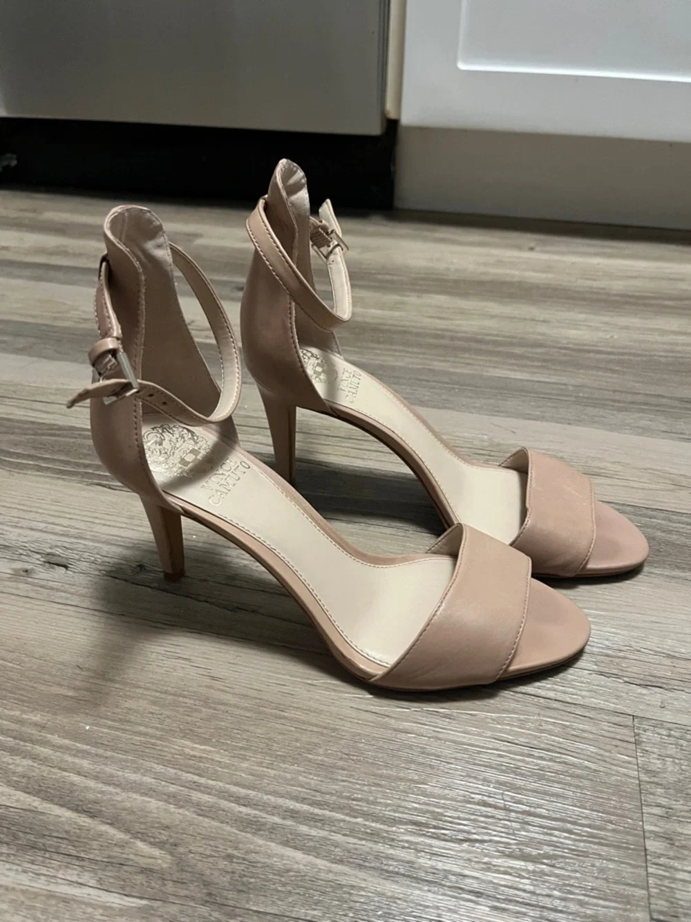 Vince Camuto Blush Nude Ankle Strap Open-Toe Heels - Picture 2 of 8
